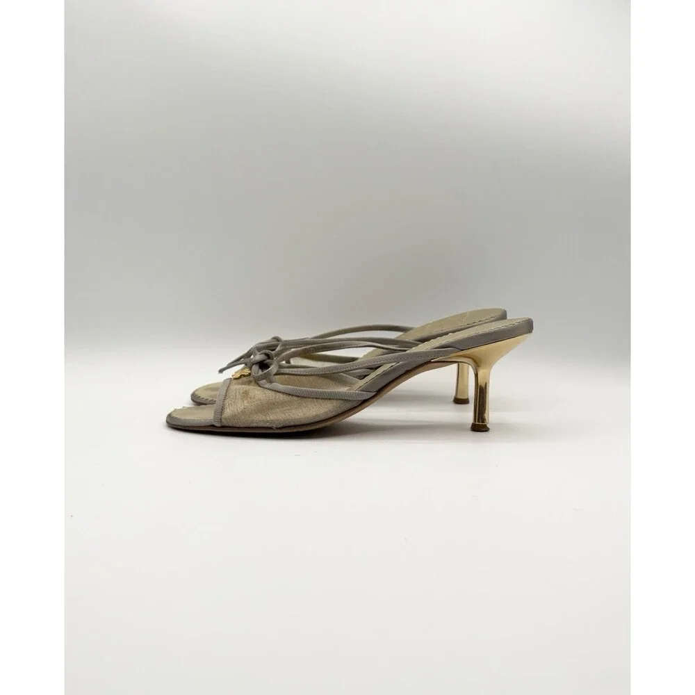 Chanel Gold Clover Lucky Charm  Gold & Silver Mules Heels Vintage Size EU 36.5